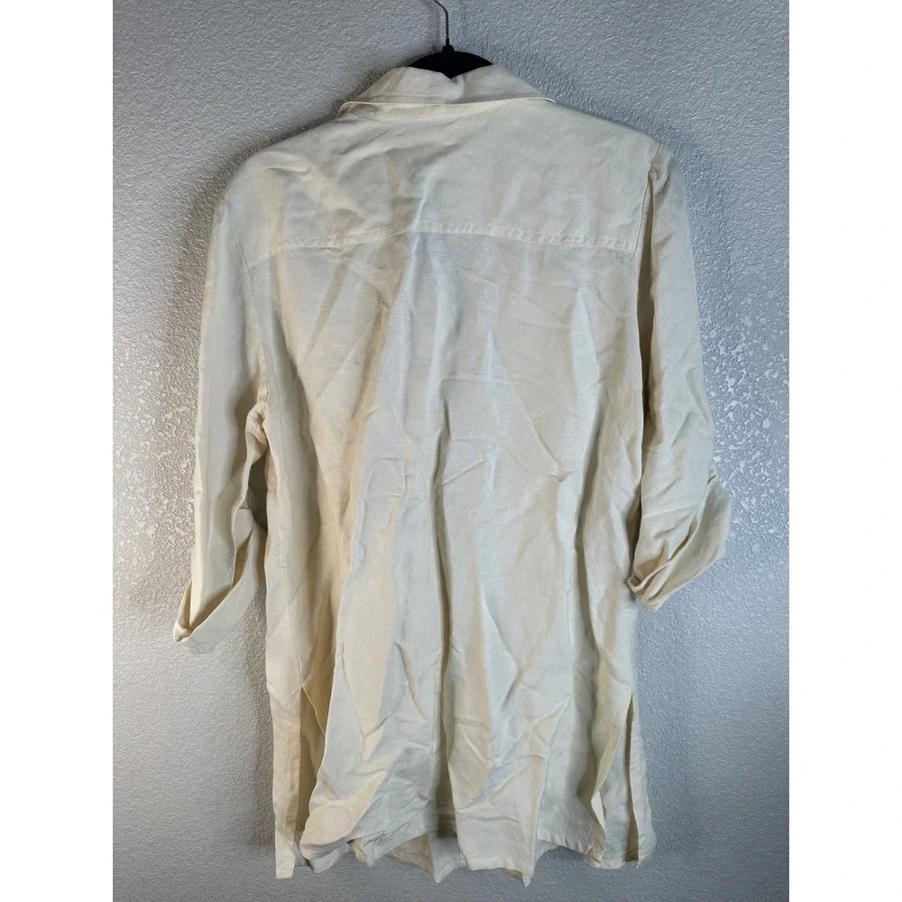 Hearts of Palm Women's Cream Linen Blend Embroidered Pant and Top Set Size 14